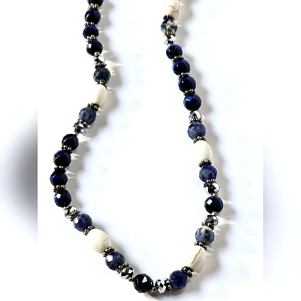 Navy Blue Necklace, gemstone necklace, Lapis lazuli necklace, multiple thread ne